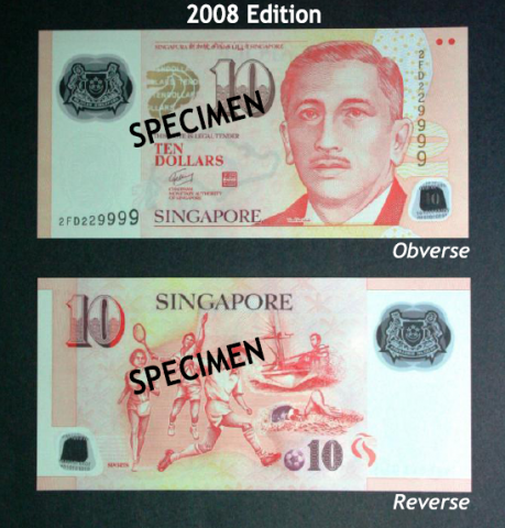 Singapore $10 Banknote - 2008 edition