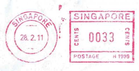 The Additional Cent - Singapore 33 cents franked mail